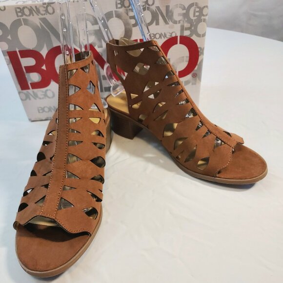 Womens Bongo Brown Block Heels Sandals Cutout Ankle Bootie Open Toe Shoe size 11 - Picture 4 of 12